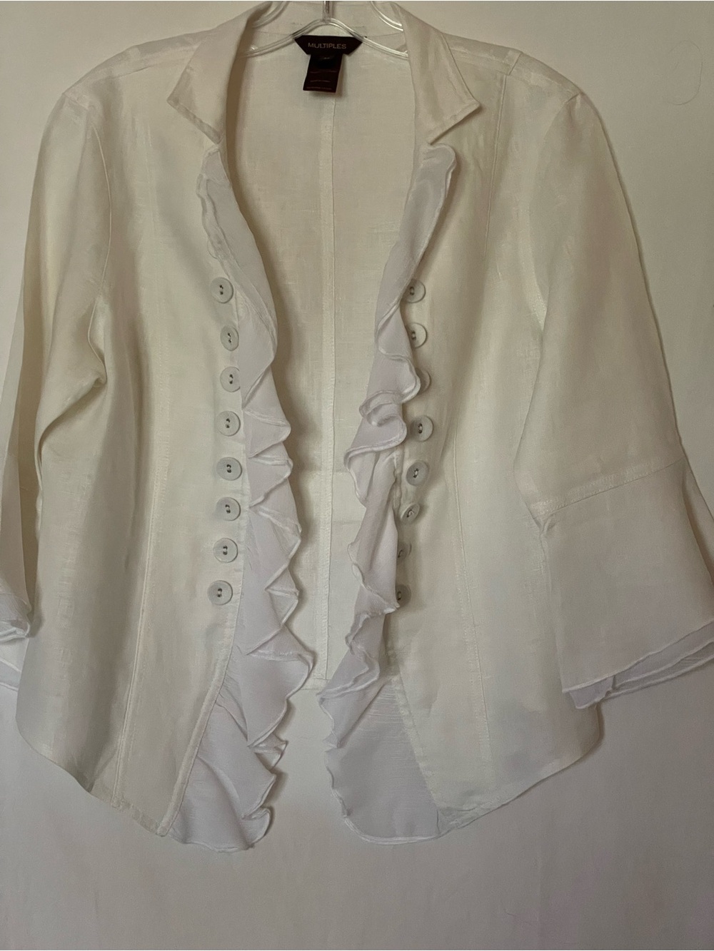 Multiples White Ruffle-Trim Button Front Jacket - Picture 2 of 7